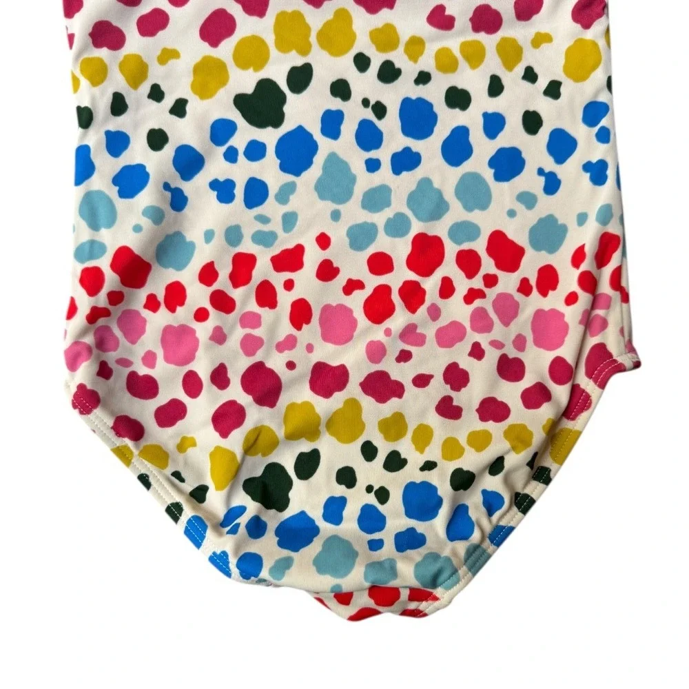 Boden Girls Multicolor Cheetah Polka Dot Cross Back One Piece Swimsuit Size 4-5Y